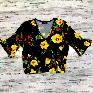 Streetwear Society Black Floral Blouse 1/2 Sleeve Size M